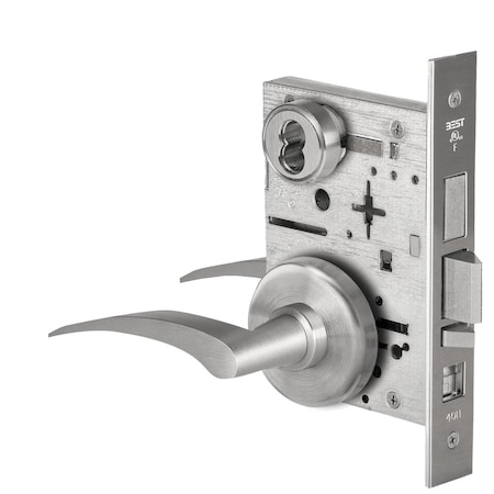 Grade 1 Office Mortise Lock, 17R Lever, H Rose, SFIC Housing Less Core, Satin Chrome Finish